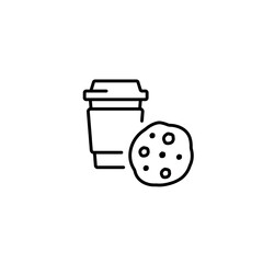 Coffee and cookies linear icon. Break time. Line customizable illustration. Contour symbol. Vector isolated outline drawing. Editable stroke