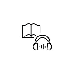Book and headphones. Audiobook linear icon. Break time. Line customizable illustration. Contour symbol. Vector isolated outline drawing. Editable stroke