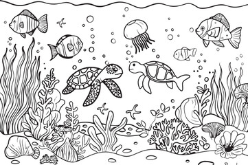 Aquatic Scene Coloring Page Bundle