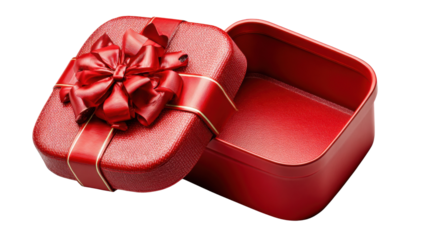 Gift of the Heart: A vibrant, open red gift box, adorned with a luxurious, tied bow, invites the recipient to unwrap the possibilities and pleasures within, symbolizing love, celebration.