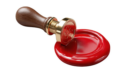 Sealed with Authority: An emblem of formal assurance. This striking visual captures a vibrant, freshly stamped seal with an antique wooden handle, symbolizing certification and official confirmation.