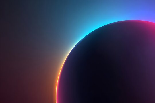 Abstract gradient background with a black sphere shape, gradient colors in the style of minimalist backgrounds, neon light coming 