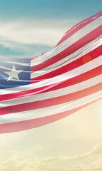 Obraz premium Liberia flag waving light background hidden in the sky.
