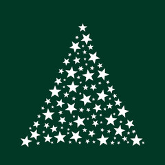 Star Christmas Tree on Dark Green Festive Background