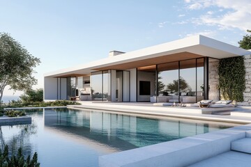 Fototapeta premium A pool with a lounge chair and a lounge chair