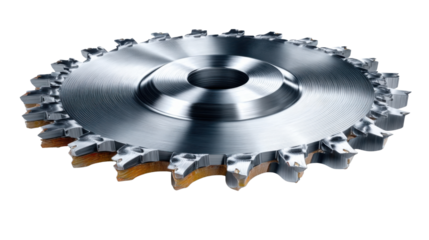 Precision Saw Blade: A close-up shot showcases a circular saw blade, highlighting the intricate design and sharp teeth engineered for precise cutting and industrial applications. 