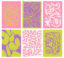 Abstract modern art print collection. Brush textured contemporary aesthetic backgrounds set. Organic shapes, continuous line