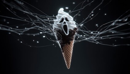 Ice cream cone with a screaming ghost face