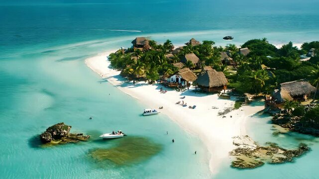Aerial view of Isla Holbox, with its white sandy beaches and turquoise waters teeming with wildlife 