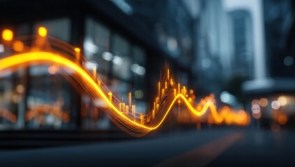 Abstract city skyline with glowing data visualization