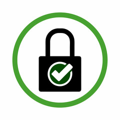 realistic padlock unlocked in circle with check mark