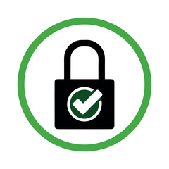  padlock unlocked in circle with check mark eps