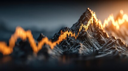 A visually striking representation of mountains intertwined with a rising financial graph, symbolizing growth and investment in an abstract manner.