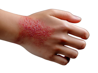Skin Condition: A close-up image of a hand reveals an unsettling skin condition, characterized by inflamed, reddish bumps that manifest across the skin's surface. A medical visual for health concerns.