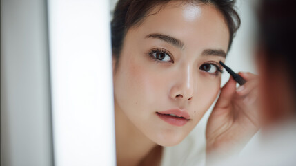 ナチュラルアイメイクをする女性