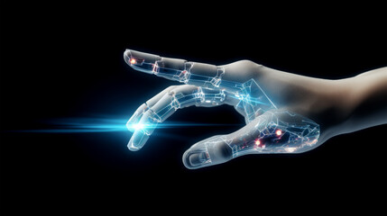 Obraz premium Futuristic robotic hand touching digital light 