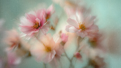 Soft Blurred Y2K Florals Vintage Backgrounds. Colorful flowers in soft focus with gentle hues creating a tranquil and dreamy atmosphere