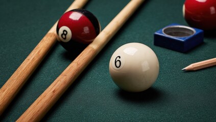 Pool table scene with cues and balls (1)