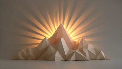 Geometric mountain lit by sunbeams