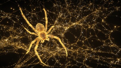 Golden spider in luminous web