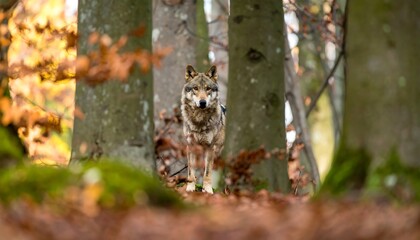 Wolf in autumn forest