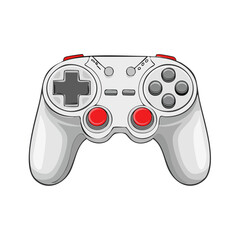 Modern White Video Game Controller with Red Buttons on White Background