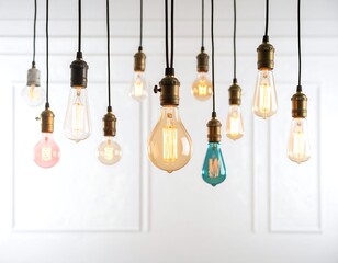 Fototapeta premium Vintage Edison-style light bulbs hanging from cords