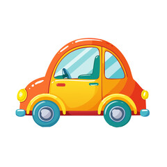 Obraz premium Cute cartoon orange and yellow toy car illustration on a white background