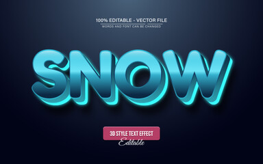 Blue snow dark glow text effect, editable 3D typography style for winter, holiday, and modern graphic design projects