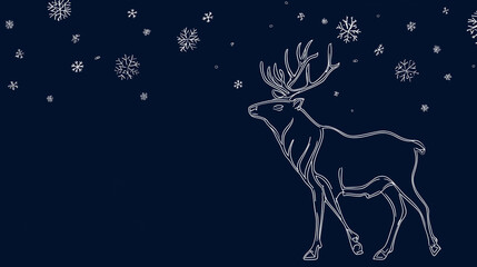 Minimalist Line Art of Reindeer and Snowflakes
