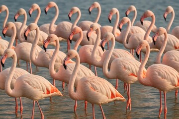 Vibrant flamingos wading gracefully.