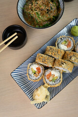 Sushi rolls in a restaurant