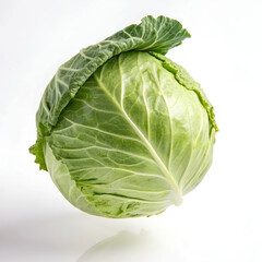 Obraz premium A whole cabbage head floats against a pure white background.