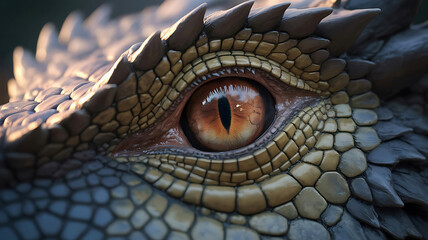 Extreme close up macro shot of a dragon s fierce eye with detailed scales and a golden iris