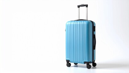 Blue hard-shell suitcase with vertical ribbed design, black wheels, and extended telescopic handle — set against a white background