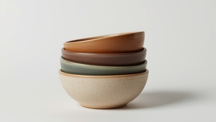 Stacked ceramic bowls create modern earthy kitchenware collection in neutral tones and simple design