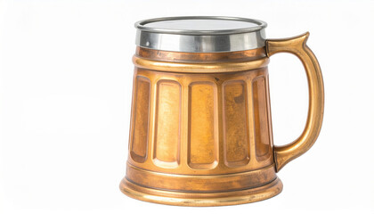 Wooden beer stein filled with golden ale, rustic Oktoberfest drink, isolated on white. Generated image