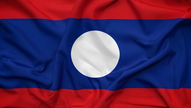 Laos National Flag Waving with Detailed Texture