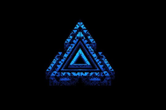 Abstract, layered,  blue triangles on black