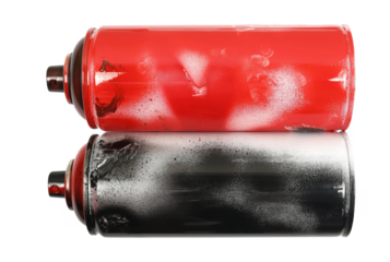 Used, dirty and stained black and red spray can isolated on white background, clipping path	