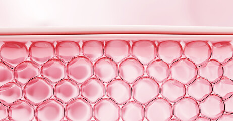 3D visualization of skin layer with hydrated collagen cells. Perfect for anti-aging, skincare ingredient, or elasticity boosting visuals.