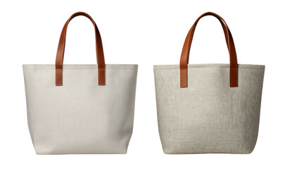 Two Canvas Tote Bags with Leather Handles canvas bag isolated on a transparent background