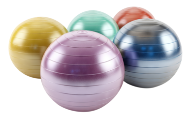 Set of colorful fitness balls for exercise and gym, isolated on transparent cutout background