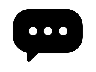 Black speech bubble with three white dots indicating a message on a white background icon image design