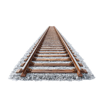 Straight Railway Tracks Leading into the Distance Against a White Background Perfect for Journey and Travel Concepts