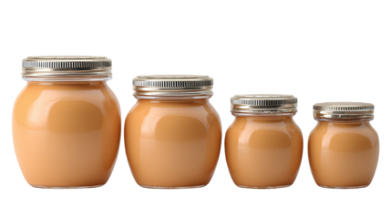 A gradient scale of caramel filling jars presented on an isolated transparent presentation