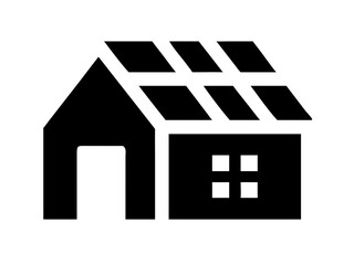 Simple black and white house icon with a door, window, and roof with a unique design element on top