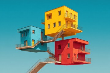 Colorful floating houses against a clear sky (1)