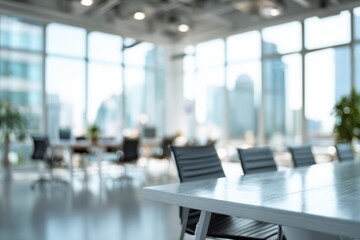 Blurred modern office space with city view