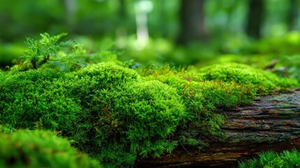 Green moss on weathered log